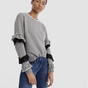 J.Crew Ruffle-Sleeve Sweatshirt in Heather Grey - XL